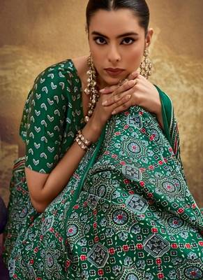 Elegant modal satin print saree with blouse  5
