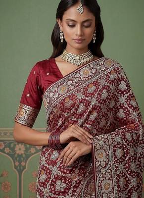 Maroon Color Gold Zari Weaving Pashmina Silk Saree 2