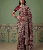 Maroon Color Gold Zari Weaving Pashmina Silk Saree