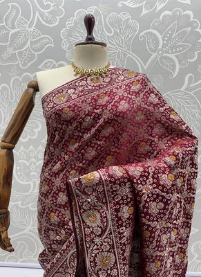 Maroon Color Gold Zari Weaving Pashmina Silk Saree 4