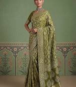 Olive Color Gold Zari Weaving Pashmina Silk Saree