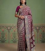 Plum Color Gold Zari Weaving Pashmina Silk Saree