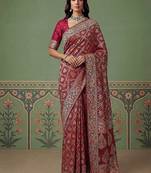 Rani Pink Color Gold Zari Weaving Pashmina Silk Saree