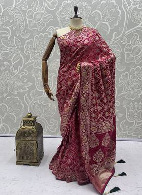 Rani Pink Color Gold Zari Weaving Pashmina Silk Saree 5