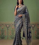 Teal Color Gold Zari Weaving Pashmina Silk Saree