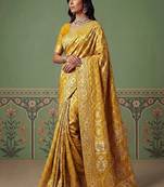 Yellow Color Gold Zari Weaving Pashmina Silk Saree