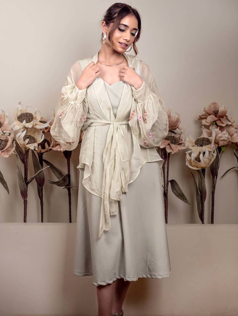 Bloomed mint dress jacket set