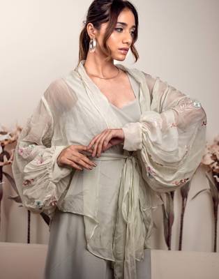 Bloomed mint dress jacket set 2