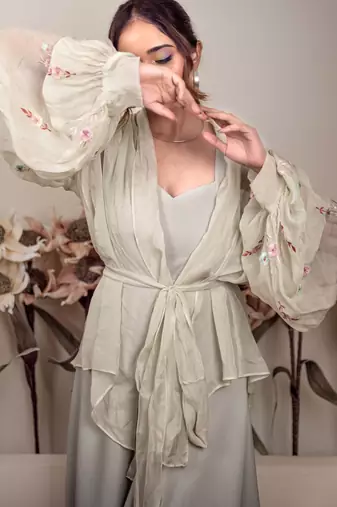Bloomed mint dress jacket set