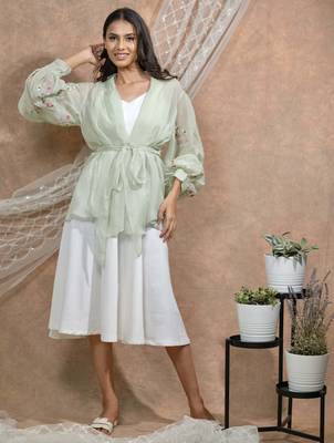 Bloomed mint with white dress jacket set 1