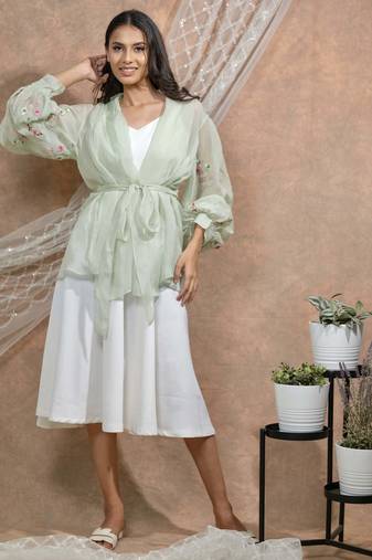Bloomed mint with white dress jacket set