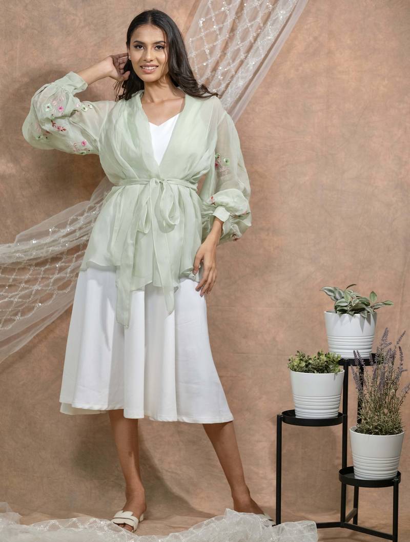 Bloomed mint with white dress jacket set