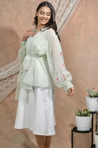 Bloomed mint with white dress jacket set