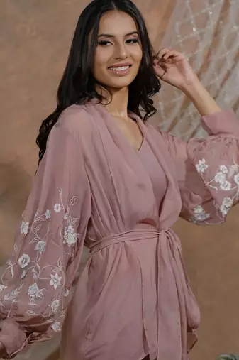 Bloomed nude jacket and dress set