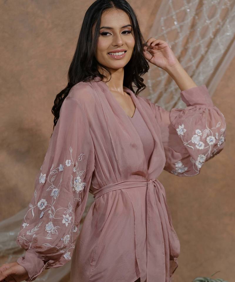 Bloomed nude jacket and dress set