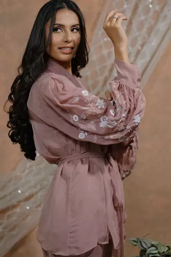 Bloomed nude jacket and dress set