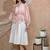 Bloomed peach jacket with white dress set
