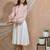 Bloomed peach jacket with white dress set