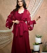 Bloomed maroon jacket with dress set
