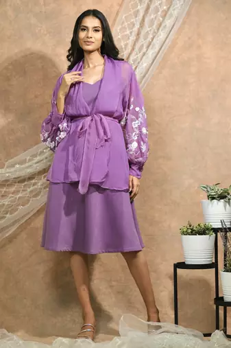 Bloomed lavender jacket dress set