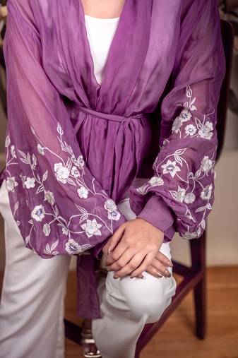 Bloomed lavender jacket white dress set
