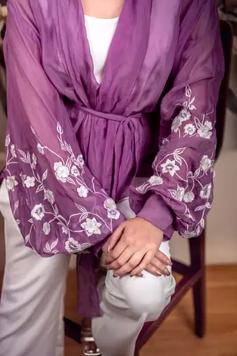 Bloomed lavender jacket white dress set