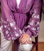 Bloomed lavender jacket white dress set