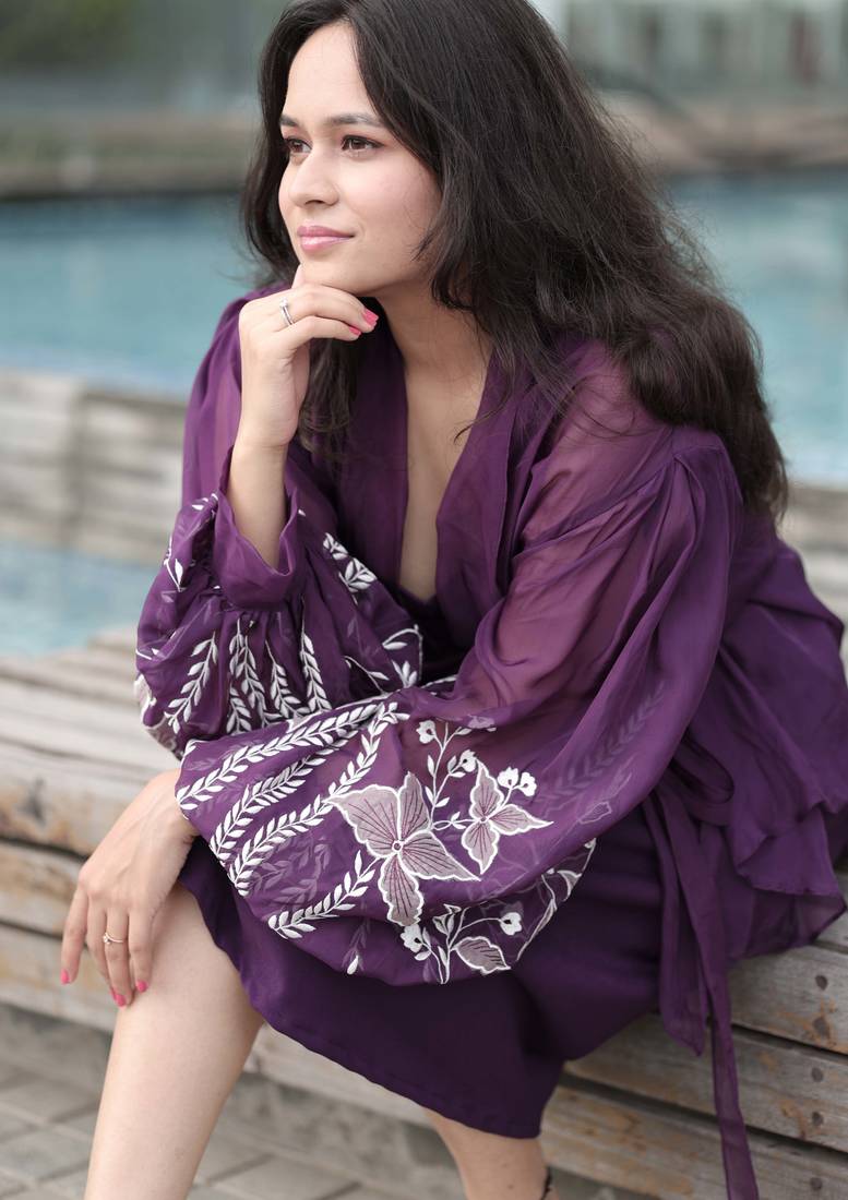 Bloomed purple with white dress set