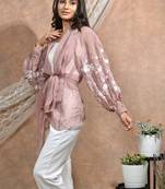 Bloomed nude jacket with white co-ord set