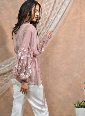 Bloomed nude jacket with white co-ord set 2