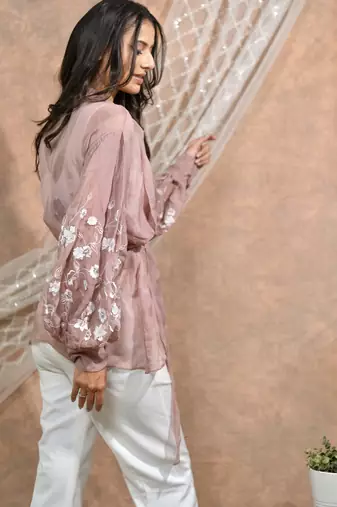 Bloomed nude jacket with white co-ord set