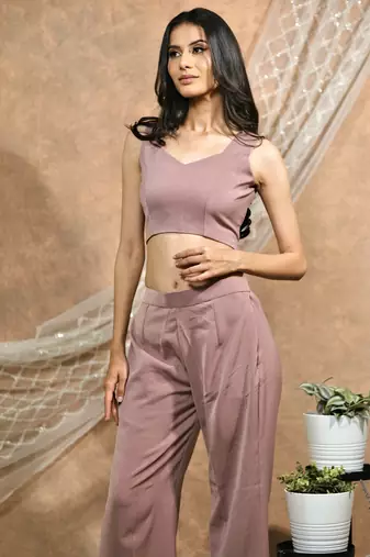 Nude crop top and pants