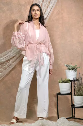 Bloomed peach with white co-ord set