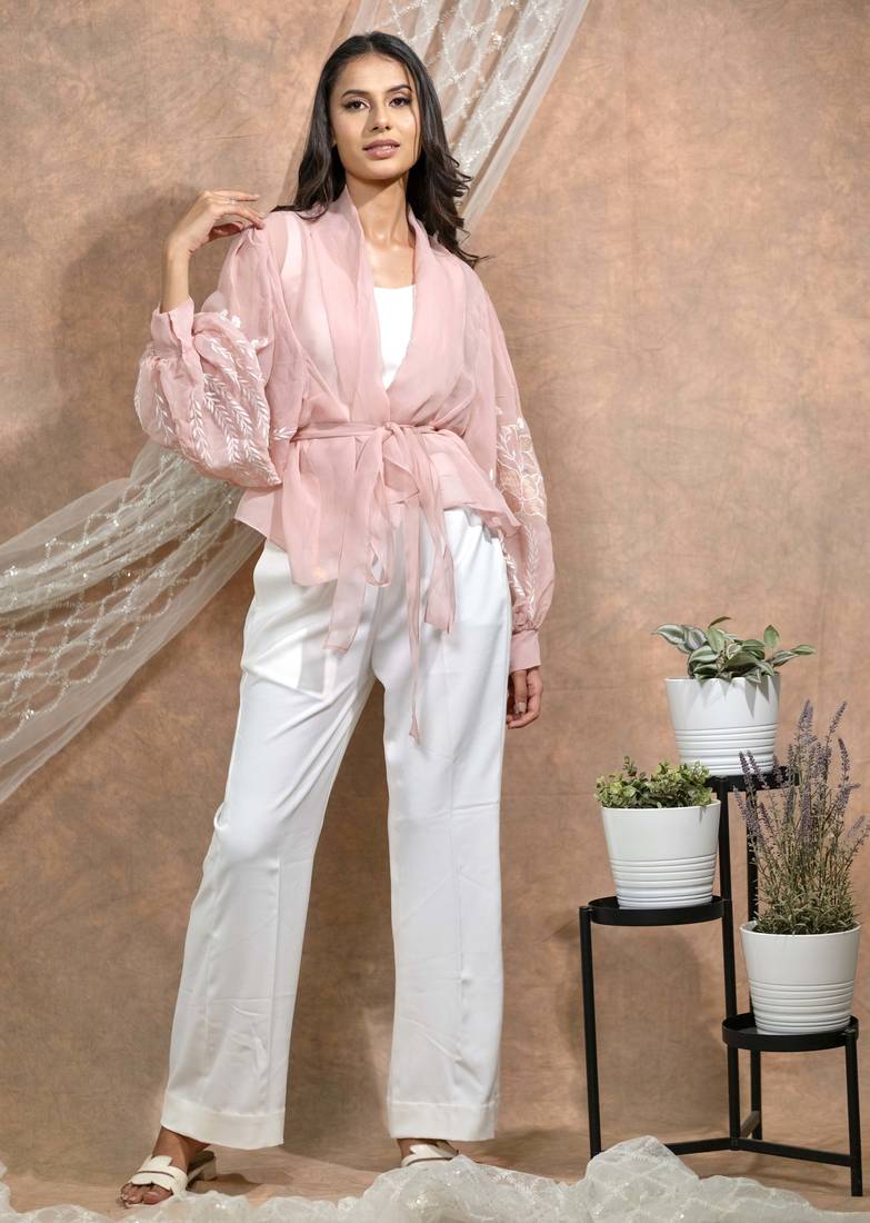 Bloomed peach with white co-ord set