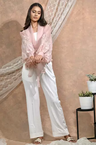 Bloomed peach with white co-ord set