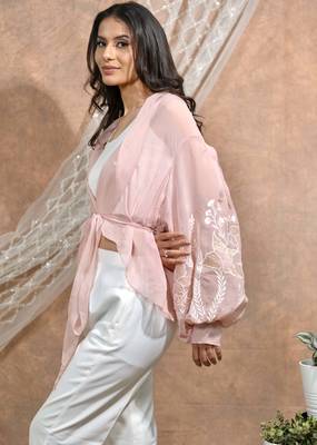 Bloomed peach with white co-ord set 3