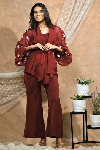 Bloomed maroon co-ord set