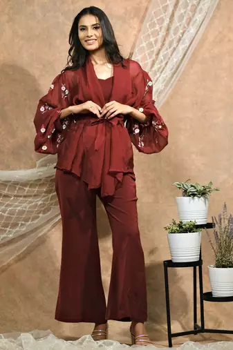 Bloomed maroon co-ord set