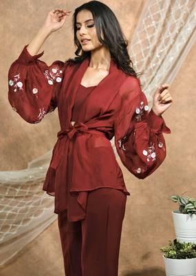 Bloomed maroon co-ord set 2