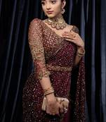 maroon sequin embroidered georgette saree with blouse