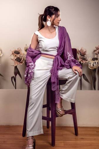 Bloomed lavender jacket with white co-ord set