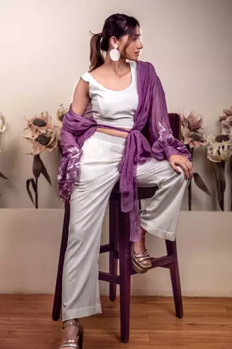 Bloomed lavender jacket with white co-ord set