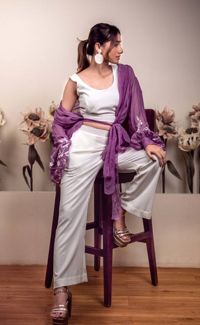 Bloomed lavender jacket with white co-ord set