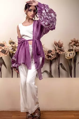 Bloomed lavender jacket with white co-ord set