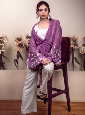 Bloomed lavender jacket with white co-ord set 3
