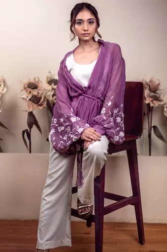 Bloomed lavender jacket with white co-ord set