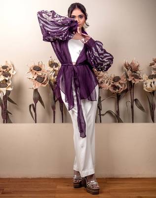 Bloomed purple jacket with white co-ord set 2