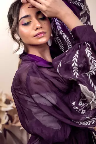Bloomed purple jacket with white co-ord set