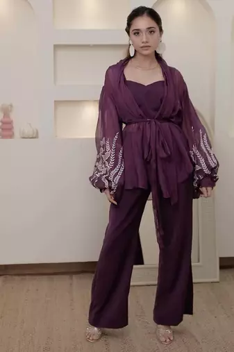 Purple crop top and pants