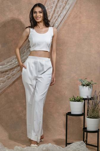 White crop top and pants